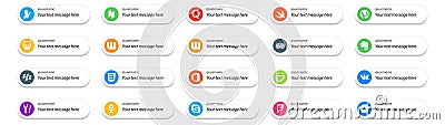 20 Social Media Follow Button and text place.like search. vk. tripadvisor. smugmug. css Vector Illustration