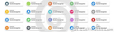20 Social Media Follow Button and text place.like uber. netflix. flickr. coderwall. whatsapp Vector Illustration