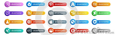 20 Social Media Follow Button. Username and place for text like xing. simple. swarm. apple. player Vector Illustration