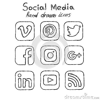 Social media hand drawn icons Vector Illustration