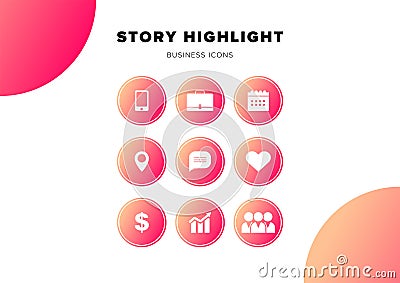 Social media highlights stories. White business icons Vector Illustration