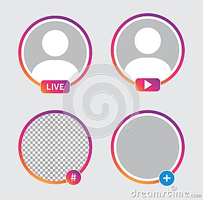 Social media icon avatar. Live video streaming. Frame colorful gradient. Vector Vector Illustration