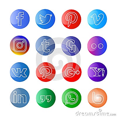 Glossy Social media icon and buttons Vector Illustration