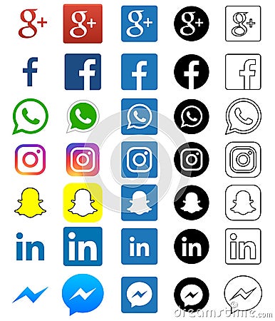 Social media icon for Facebook, Whatsapp, Skype, Youtube, Instagram, Snapchat, Hangout, Twitter Vector Illustration