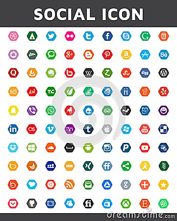 Social media icon in hexagon style. Beautiful color design for website, template, banner. Vector Illustration