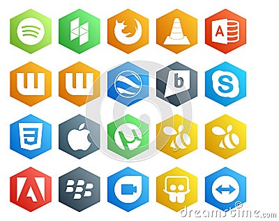 20 Social Media Icon Pack Including adobe. utorrent. wattpad. apple. chat Vector Illustration
