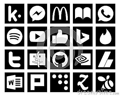 20 Social Media Icon Pack Including ads. nvidia. like. github. tweet Vector Illustration