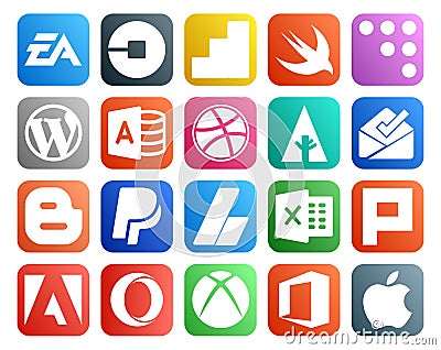 20 Social Media Icon Pack Including adsense. blogger. coderwall. inbox. dribbble Vector Illustration