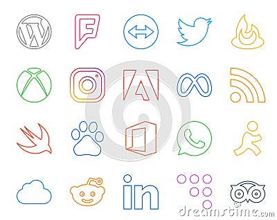 20 Social Media Icon Pack Including aim. office. instagram. baidu. rss Vector Illustration