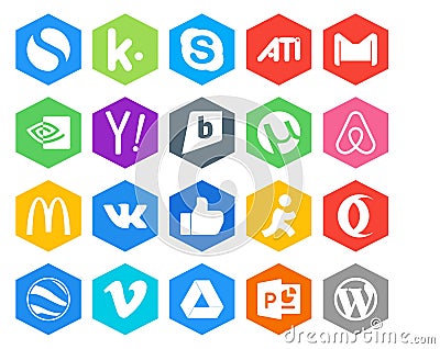 20 Social Media Icon Pack Including aim. vk. nvidia. mcdonalds. utorrent Vector Illustration