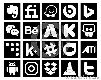 20 Social Media Icon Pack Including android. google duo. adwords. chat. kik Vector Illustration