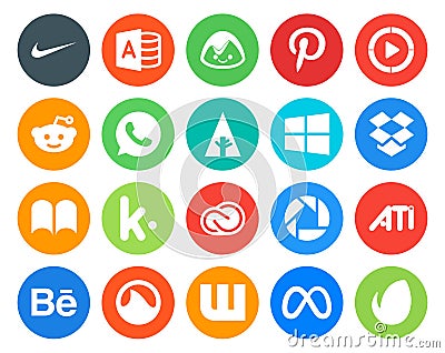 20 Social Media Icon Pack Including ati. adobe. forrst. cc. kik Vector Illustration