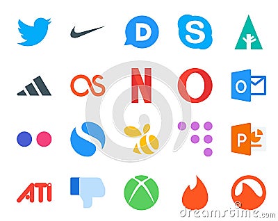 20 Social Media Icon Pack Including ati. coderwall. lastfm. swarm. flickr Vector Illustration