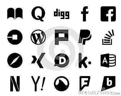 20 Social Media Icon Pack Including browser. overflow. wordpress. stock. stockoverflow Vector Illustration