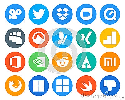 20 Social Media Icon Pack Including browser. xiaomi. msn. forrst. nvidia Vector Illustration