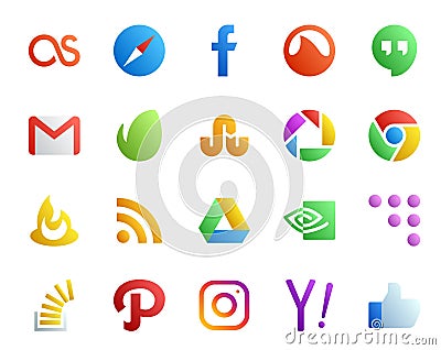 20 Social Media Icon Pack Including coderwall. google drive. mail. rss. chrome Vector Illustration