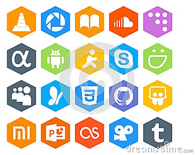 20 Social Media Icon Pack Including css. myspace. coderwall. smugmug. skype Vector Illustration