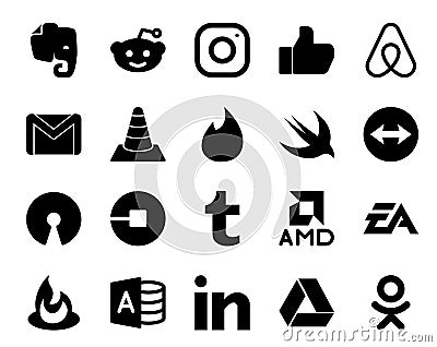 20 Social Media Icon Pack Including driver. uber. vlc. open source. swift Vector Illustration