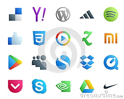20 Social Media Icon Pack Including dropbox. myspace. css. apps. xiaomi Vector Illustration