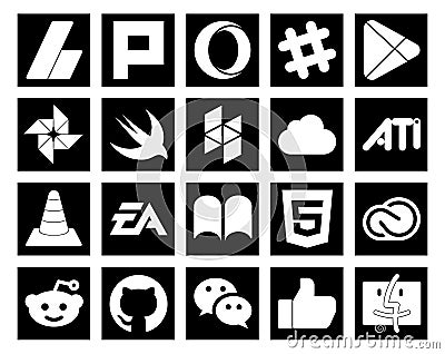 20 Social Media Icon Pack Including ea. player. photo. media. ati Vector Illustration