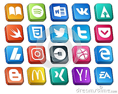 20 Social Media Icon Pack Including edge. driver. tweet. car. instagram Vector Illustration