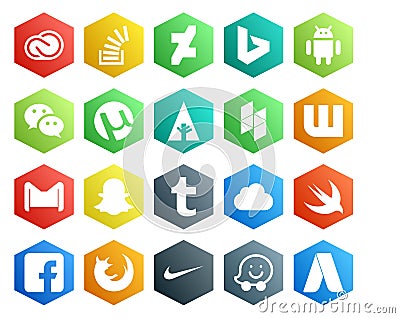 20 Social Media Icon Pack Including email. wattpad. bing. houzz. utorrent Vector Illustration