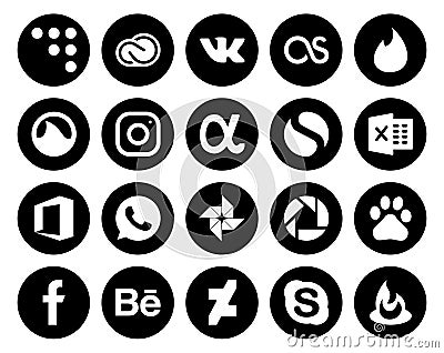 20 Social Media Icon Pack Including facebook. picasa. instagram. photo. office Vector Illustration