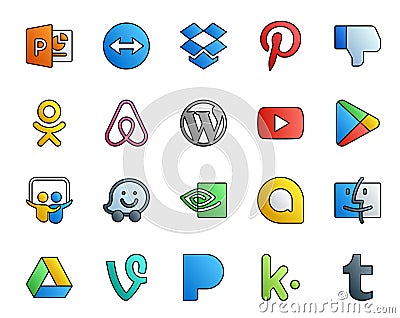 20 Social Media Icon Pack Including finder. nvidia. cms. waze. apps Vector Illustration