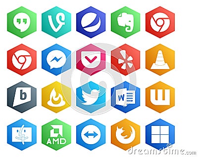 20 Social Media Icon Pack Including finder. word. vlc. tweet. feedburner Vector Illustration