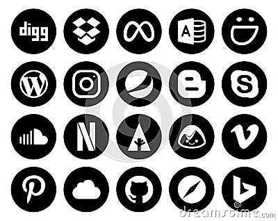 20 Social Media Icon Pack Including forrst. music. instagram. sound. chat Vector Illustration