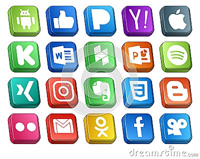 20 Social Media Icon Pack Including gmail. blogger. houzz. css. instagram Vector Illustration