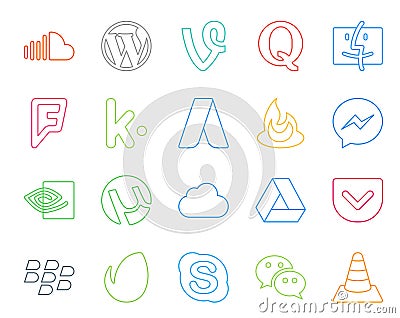 20 Social Media Icon Pack Including google drive. utorrent. finder. nvidia. feedburner Vector Illustration