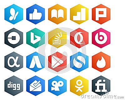20 Social Media Icon Pack Including google play. app net. bing. beats pill. overflow Vector Illustration