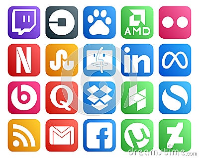 20 Social Media Icon Pack Including houzz. question. stumbleupon. quora. facebook Vector Illustration