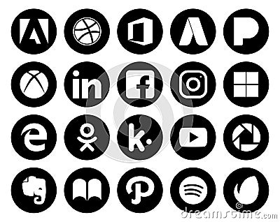 20 Social Media Icon Pack Including ibooks. picasa. instagram. video. kik Vector Illustration