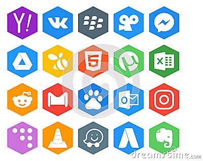 20 Social Media Icon Pack Including instagram. baidu. html. mail. gmail Vector Illustration