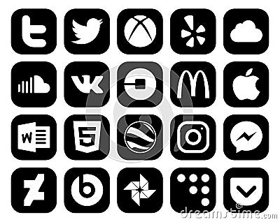 20 Social Media Icon Pack Including instagram. html. vk. word. mcdonalds Vector Illustration