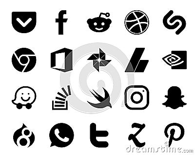 20 Social Media Icon Pack Including instagram. overflow. adsense. stock. stockoverflow Vector Illustration