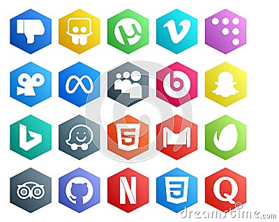 20 Social Media Icon Pack Including mail. gmail. facebook. html. bing Vector Illustration