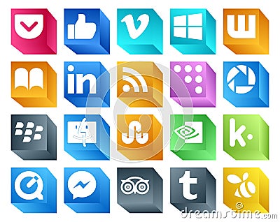 20 Social Media Icon Pack Including messenger. kik. rss. nvidia. finder Vector Illustration