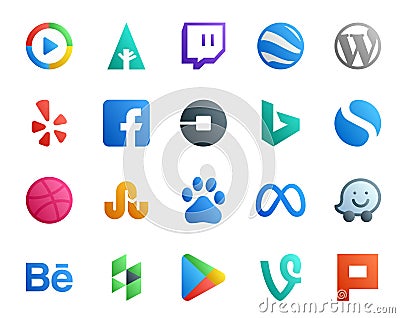 20 Social Media Icon Pack Including meta. stumbleupon. facebook. dribbble. bing Vector Illustration