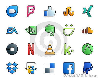 20 Social Media Icon Pack Including netflix. car. nvidia. uber. sound Vector Illustration