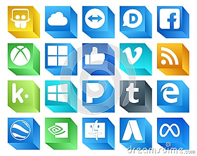 20 Social Media Icon Pack Including nvidia. edge. vimeo. tumblr. windows Vector Illustration