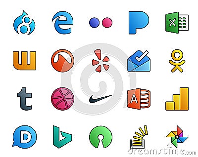 20 Social Media Icon Pack Including open source. disqus. inbox. google analytics. nike Vector Illustration