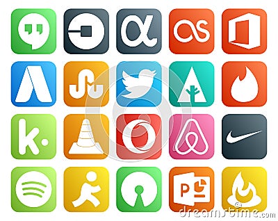 20 Social Media Icon Pack Including opera. media. stumbleupon. vlc. tinder Vector Illustration