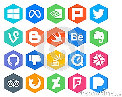 20 Social Media Icon Pack Including overflow. question. blogger. stockoverflow. github Vector Illustration