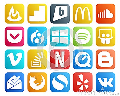 20 Social Media Icon Pack Including overflow. question. drupal. stockoverflow. vimeo Vector Illustration