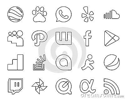 20 Social Media Icon Pack Including overflow. question. path. stockoverflow. apps Vector Illustration