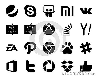 20 Social Media Icon Pack Including path. ea. stockoverflow. electronics arts. yahoo Vector Illustration