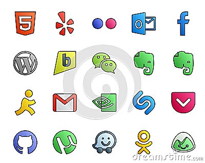 20 Social Media Icon Pack Including pocket. nvidia. wechat. mail. gmail Vector Illustration